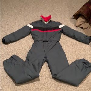 Vtg 80s Roffe grey red black one pc snow ski suit